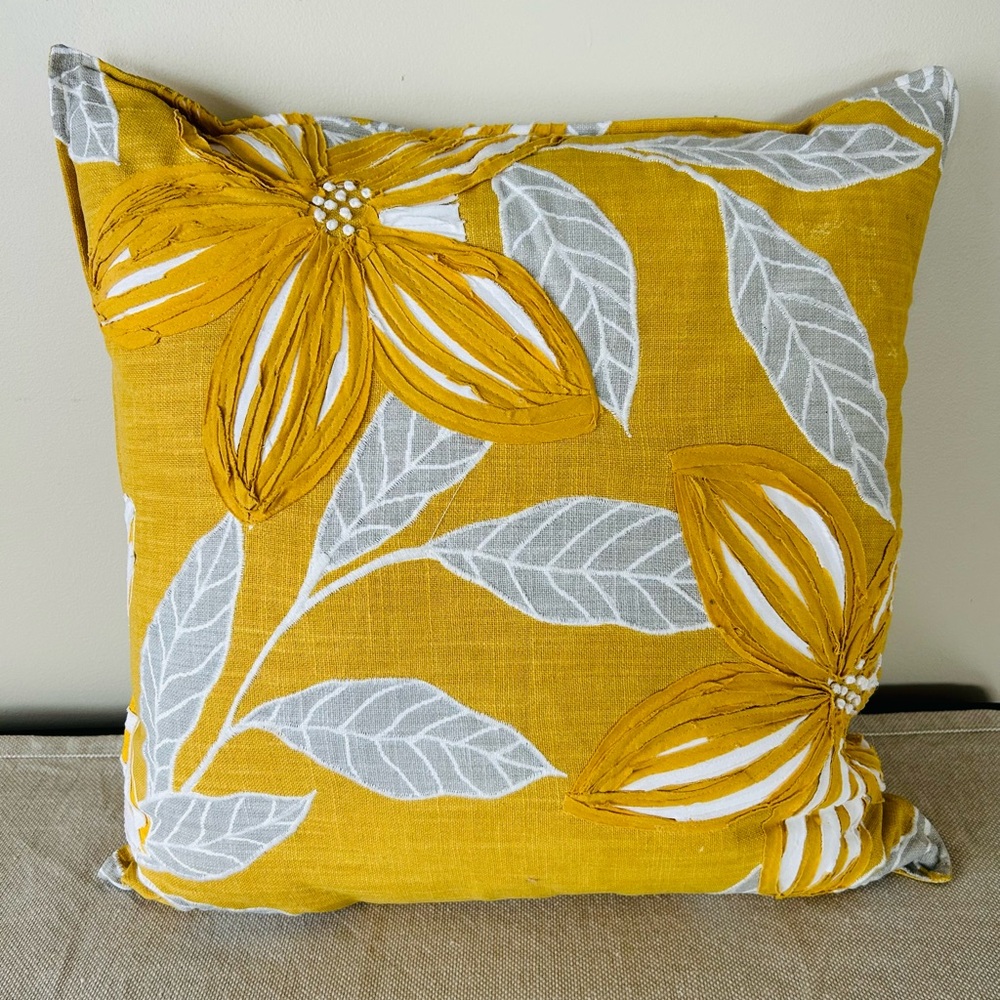 (2) Floral Marigold, Gray and White Accent Pillow Covers